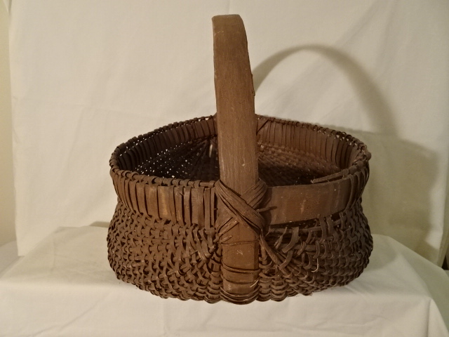 #135 Antique Handmade Double Bottom Basket - 15 1/2" w x 8" h, plus 6 1/4" handle - $ ? ()