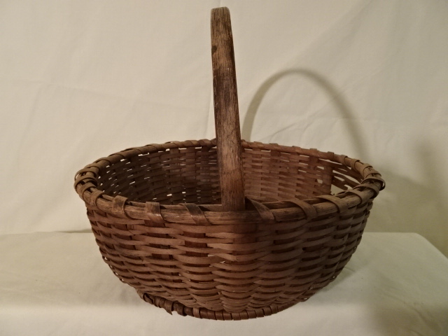 #140 Antique Handmade Basket - 12" round w, plus handle - some wear - $ ? ()